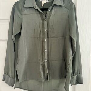 Olive Green Button-Up Blouse